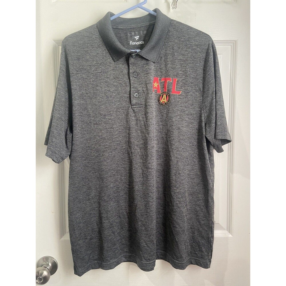 Atlanta United Fanatics FC Polo Shirt Mens L Gray Short Sleeve Soccer
